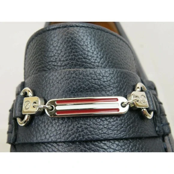 BALLY PITAVAL BLUE GRAINED LEATHER WEB PLATE LOGO DRIVER  display picture 2